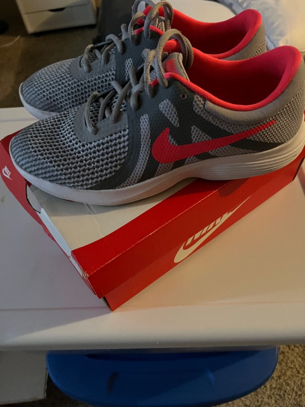 Nike Kids Gray and Pink/Red Lightweight Sneakers